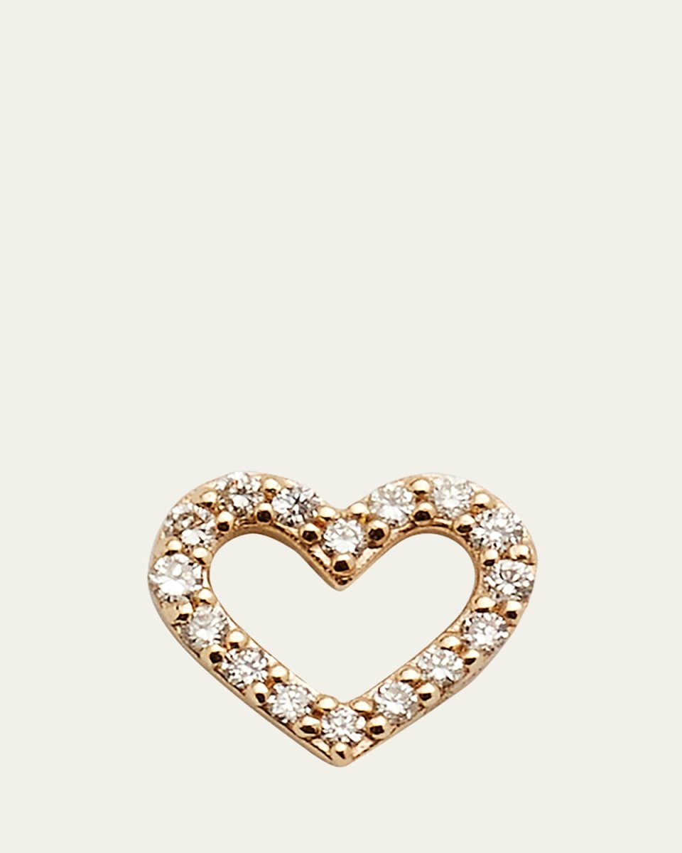 14K Small Open Heart Stud Earring with Diamonds, Single